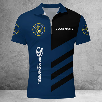 [FLASH SALE] NEW CUSTOMIZED MLB15 MBS MILWAUKEE BREWERS ZIP POLO SHIRT