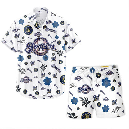[FLASH SALE] NEW CUSTOMIZED MLB15 MBS MILWAUKEE BREWERS UNISEX HAWAIIAN SHIRT & SHORTS SET