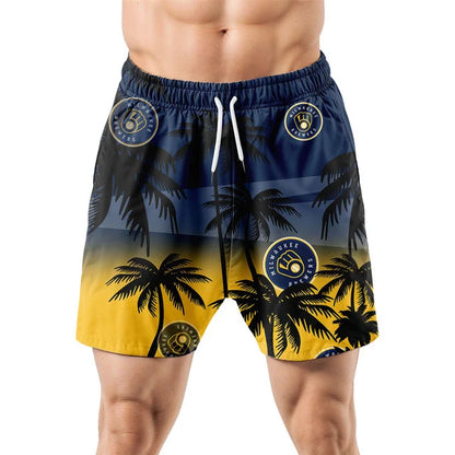 [FLASH SALE] NEW CUSTOMIZED MLB15 MBS MILWAUKEE BREWERS UNISEX HAWAIIAN SHIRT & SHORTS SET