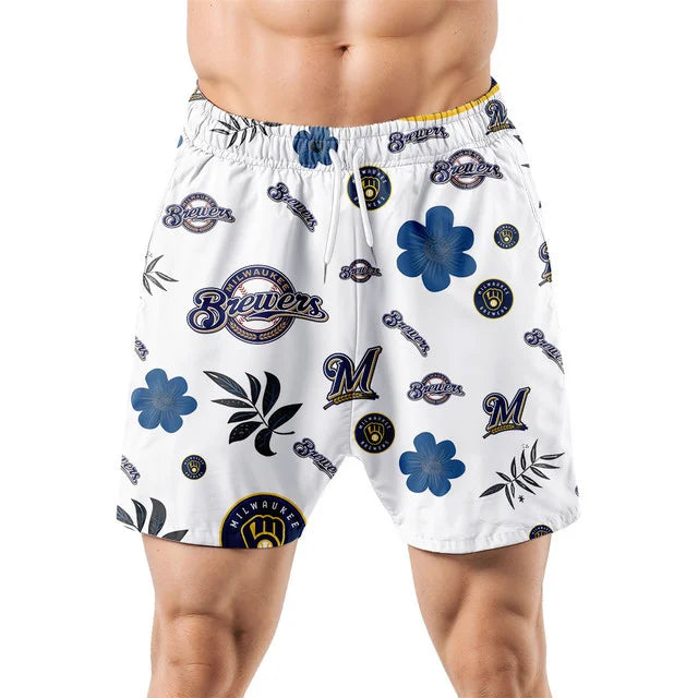 [FLASH SALE] NEW CUSTOMIZED MLB15 MBS MILWAUKEE BREWERS UNISEX HAWAIIAN SHIRT & SHORTS SET