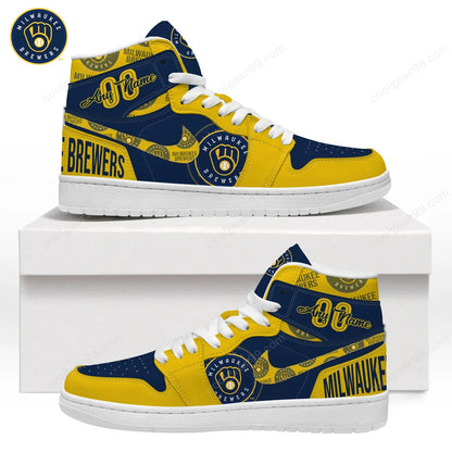 [FLASH SALE] NEW CUSTOMIZED MLB15 MW BREWERS AIR JORDAN SNEAKERS