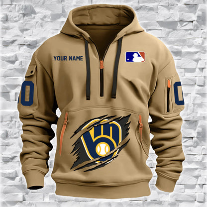 [FLASH SALE] NEW CUSTOMIZED MLB15 MW BREWERS QUARTER ZIP HOODIE