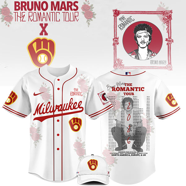 [FLASH SALE] NEW CUSTOMIZED MLB15 MW BREWERS x BRUNO MARS BASEBALL JERSEY & CAP