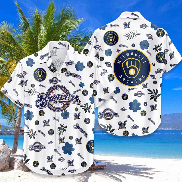 [FLASH SALE] NEW CUSTOMIZED MLB15 MBS MILWAUKEE BREWERS UNISEX HAWAIIAN SHIRT & SHORTS SET