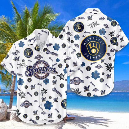 [FLASH SALE] NEW CUSTOMIZED MLB15 MBS MILWAUKEE BREWERS UNISEX HAWAIIAN SHIRT & SHORTS SET