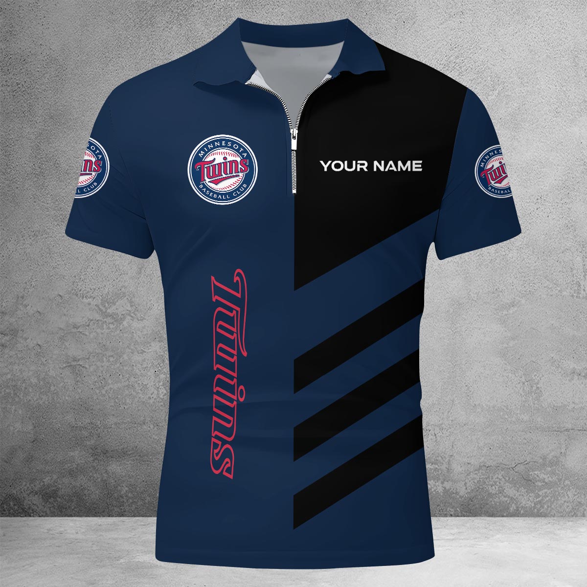 [FLASH SALE] NEW CUSTOMIZED MLB22 MTS MINNESOTA TWINS ZIP POLO SHIRT