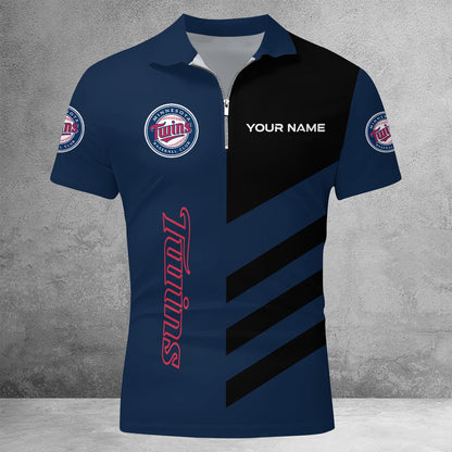 [FLASH SALE] NEW CUSTOMIZED MLB22 MTS MINNESOTA TWINS ZIP POLO SHIRT