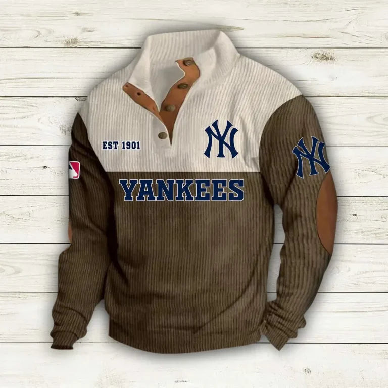 [FLASH SALE] NEW CUSTOMIZED MLB01 NYY NEW YORK YANKEES BUTTON SWEATSHIRTS STAND COLLAR
