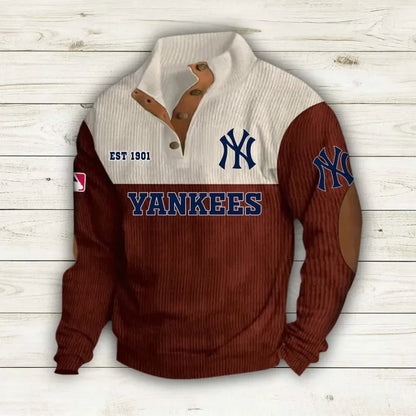 [FLASH SALE] NEW CUSTOMIZED MLB01 NYY NEW YORK YANKEES BUTTON SWEATSHIRTS STAND COLLAR