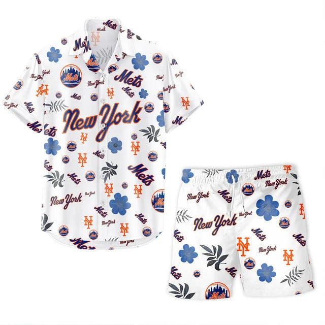 [FLASH SALE] NEW CUSTOMIZED MLB17 NYM NEW YORK METS UNISEX HAWAIIAN SHIRT & SHORTS SET