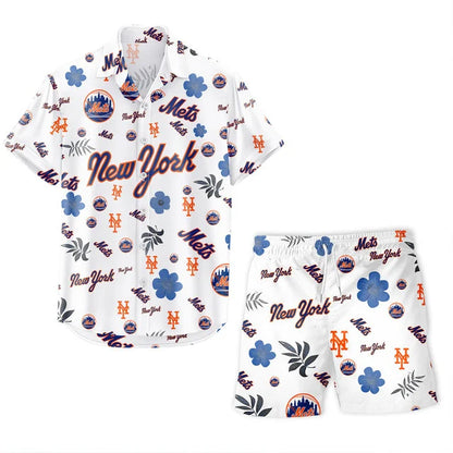 [FLASH SALE] NEW CUSTOMIZED MLB17 NYM NEW YORK METS UNISEX HAWAIIAN SHIRT & SHORTS SET