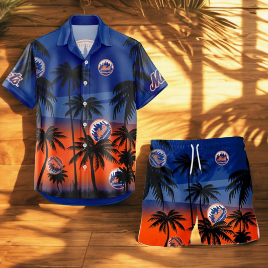 [FLASH SALE] NEW CUSTOMIZED MLB17 NYM NEW YORK METS UNISEX HAWAIIAN SHIRT & SHORTS SET