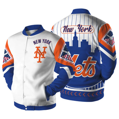 [FLASH SALE] NEW CUSTOMIZED MLB17 NY METS SATIN VARSITY & BASEBALL JACKET