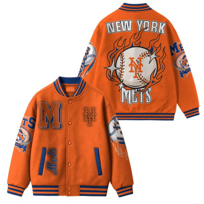 [FLASH SALE] NEW CUSTOMIZED MLB17 NY METS SATIN VARSITY & BASEBALL JACKET