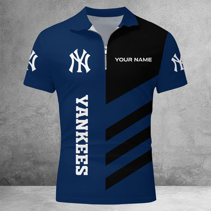 [FLASH SALE] NEW CUSTOMIZED MLB01 NYY NEW YORK YANKEES ZIP POLO SHIRT