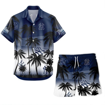[FLASH SALE] NEW CUSTOMIZED MLB01 NYY NEW YORK YANKEES UNISEX HAWAIIAN SHIRT & SHORTS SET