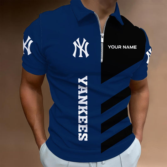 [FLASH SALE] NEW CUSTOMIZED MLB01 NYY NEW YORK YANKEES ZIP POLO SHIRT