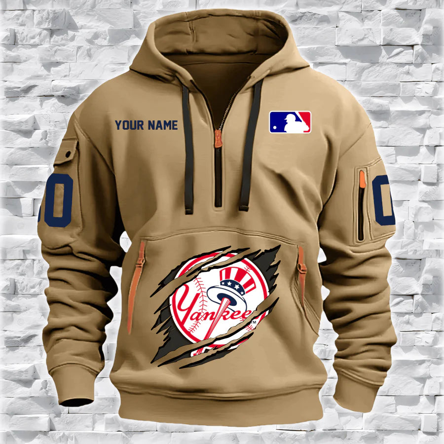 [FLASH SALE] NEW CUSTOMIZED MLB01 NY YANKEES QUARTER ZIP HOODIE
