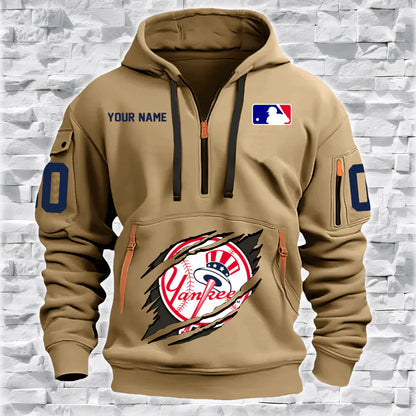 [FLASH SALE] NEW CUSTOMIZED MLB01 NY YANKEES QUARTER ZIP HOODIE