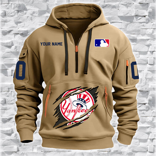 [FLASH SALE] NEW CUSTOMIZED MLB01 NY YANKEES QUARTER ZIP HOODIE