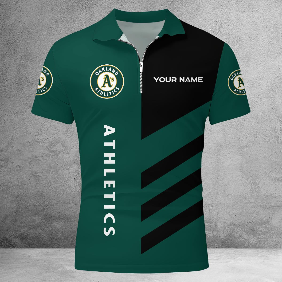 [FLASH SALE] NEW CUSTOMIZED MLB23 OAS OAKLAND ATHLETICS ZIP POLO SHIRT
