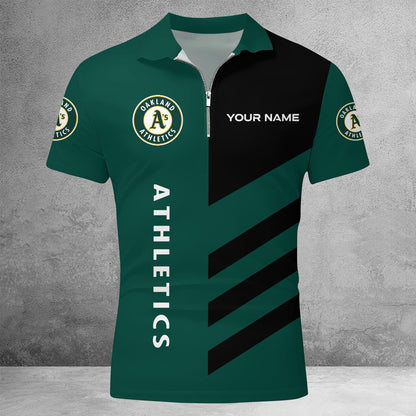 [FLASH SALE] NEW CUSTOMIZED MLB23 OAS OAKLAND ATHLETICS ZIP POLO SHIRT