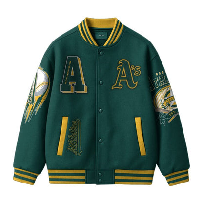 [FLASH SALE] NEW CUSTOMIZED MLB23 OL ATHLETICS SATIN VARSITY & BASEBALL JACKET