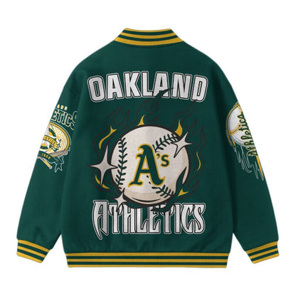 [FLASH SALE] NEW CUSTOMIZED MLB23 OL ATHLETICS SATIN VARSITY & BASEBALL JACKET