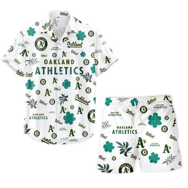 [FLASH SALE] NEW CUSTOMIZED MLB23 OAS OAKLAND ATHLETICS UNISEX HAWAIIAN SHIRT & SHORTS SET