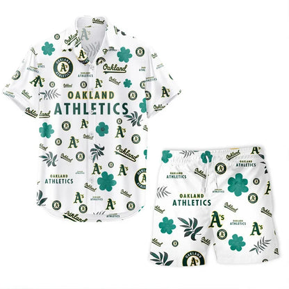 [FLASH SALE] NEW CUSTOMIZED MLB23 OAS OAKLAND ATHLETICS UNISEX HAWAIIAN SHIRT & SHORTS SET