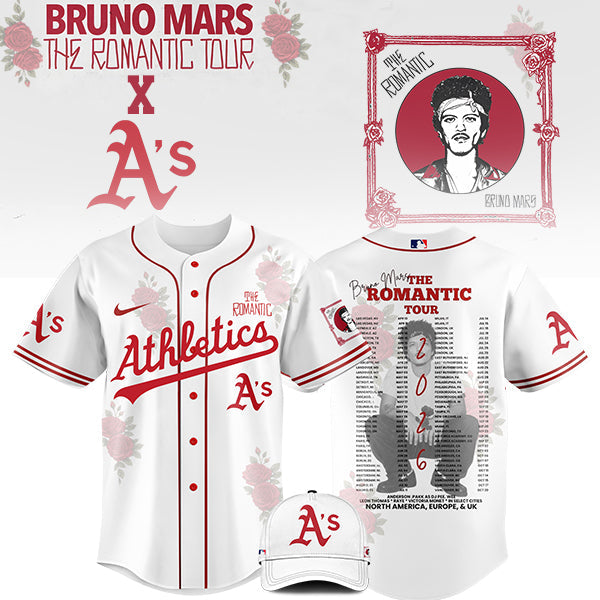 [FLASH SALE] NEW CUSTOMIZED MLB23 OL ATHLETICS x BRUNO MARS BASEBALL JERSEY & CAP