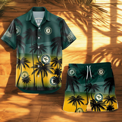 [FLASH SALE] NEW CUSTOMIZED MLB23 OAS OAKLAND ATHLETICS UNISEX HAWAIIAN SHIRT & SHORTS SET
