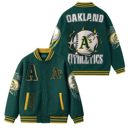 [FLASH SALE] NEW CUSTOMIZED MLB23 OL ATHLETICS SATIN VARSITY & BASEBALL JACKET