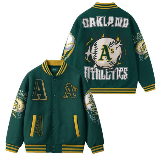 [FLASH SALE] NEW CUSTOMIZED MLB23 OL ATHLETICS SATIN VARSITY & BASEBALL JACKET