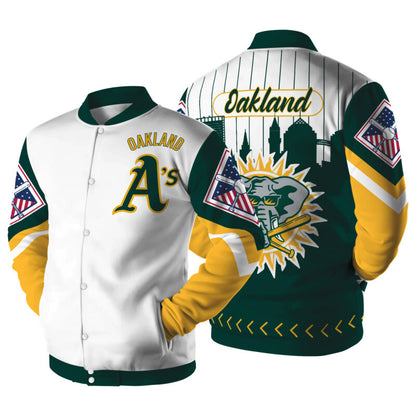 [FLASH SALE] NEW CUSTOMIZED MLB23 OL ATHLETICS SATIN VARSITY & BASEBALL JACKET