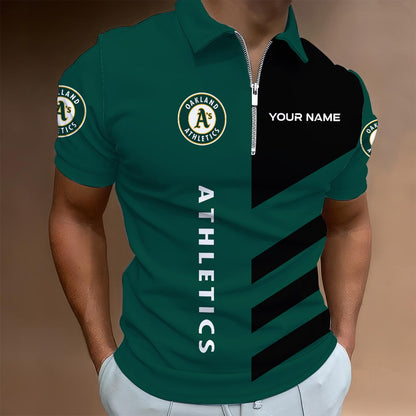 [FLASH SALE] NEW CUSTOMIZED MLB23 OAS OAKLAND ATHLETICS ZIP POLO SHIRT