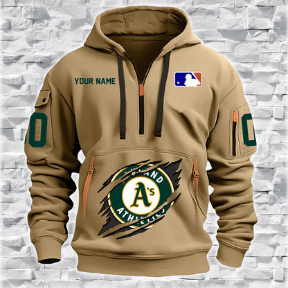 [FLASH SALE] NEW CUSTOMIZED MLB23 OL ATHLETICS QUARTER ZIP HOODIE