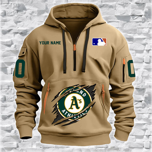 [FLASH SALE] NEW CUSTOMIZED MLB23 OL ATHLETICS QUARTER ZIP HOODIE