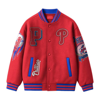 [FLASH SALE] NEW CUSTOMIZED MLB11 PH PHILLIES SATIN VARSITY & BASEBALL JACKET