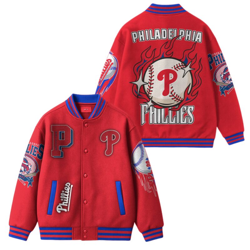[FLASH SALE] NEW CUSTOMIZED MLB11 PH PHILLIES SATIN VARSITY & BASEBALL JACKET