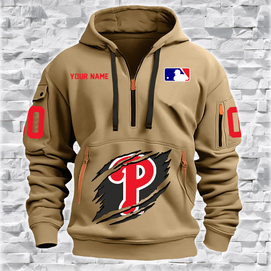 [FLASH SALE] NEW CUSTOMIZED MLB11 PH PHILLIES QUARTER ZIP HOODIE