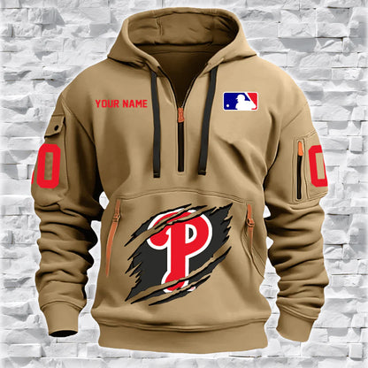 [FLASH SALE] NEW CUSTOMIZED MLB11 PH PHILLIES QUARTER ZIP HOODIE
