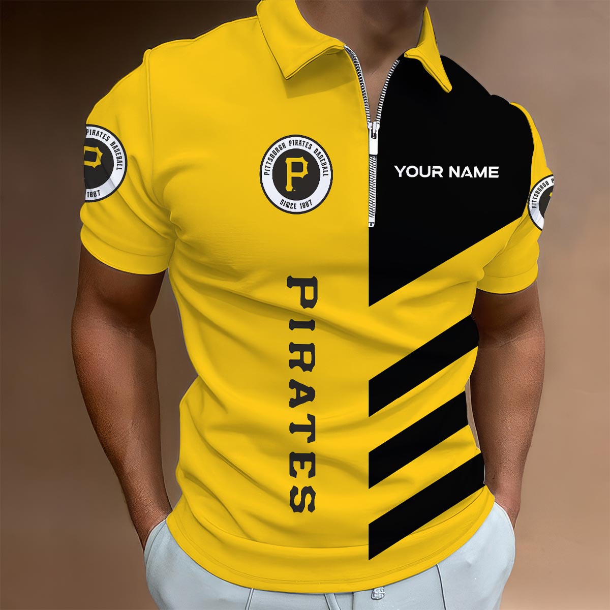 [FLASH SALE] NEW CUSTOMIZED MLB29 PHP PITTSBURGH PIRATES ZIP POLO SHIRT