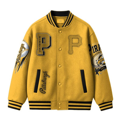 [FLASH SALE] NEW CUSTOMIZED MLB29 PB PIRATES SATIN VARSITY & BASEBALL JACKET
