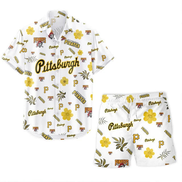[FLASH SALE] NEW CUSTOMIZED MLB29 PHP PITTSBURGH PIRATES UNISEX HAWAIIAN SHIRT & SHORTS SET