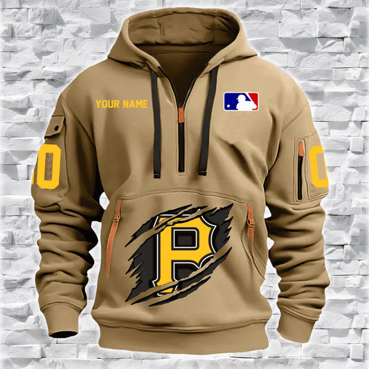 [FLASH SALE] NEW CUSTOMIZED MLB29 PB PIRATES QUARTER ZIP HOODIE