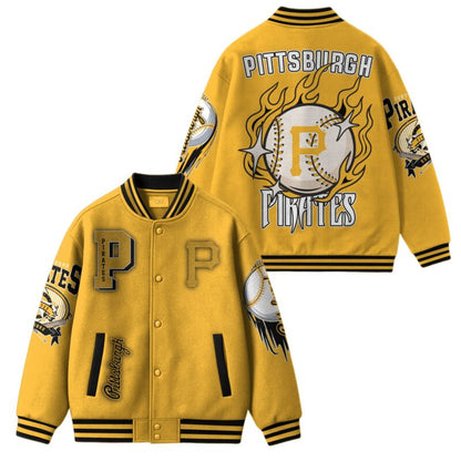 [FLASH SALE] NEW CUSTOMIZED MLB29 PB PIRATES SATIN VARSITY & BASEBALL JACKET