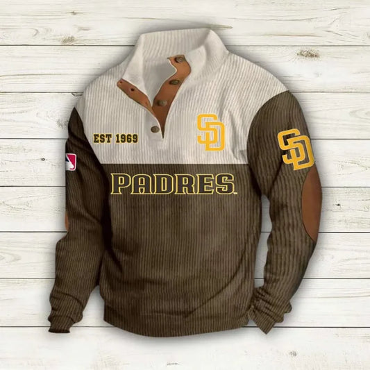 [FLASH SALE] NEW CUSTOMIZED MLB18 SDP SAN DIEGO PADRES BUTTON SWEATSHIRTS STAND COLLAR