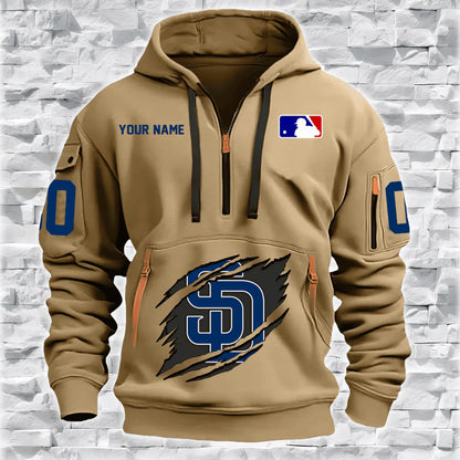[FLASH SALE] NEW CUSTOMIZED MLB18 SD PADRES QUARTER ZIP HOODIE