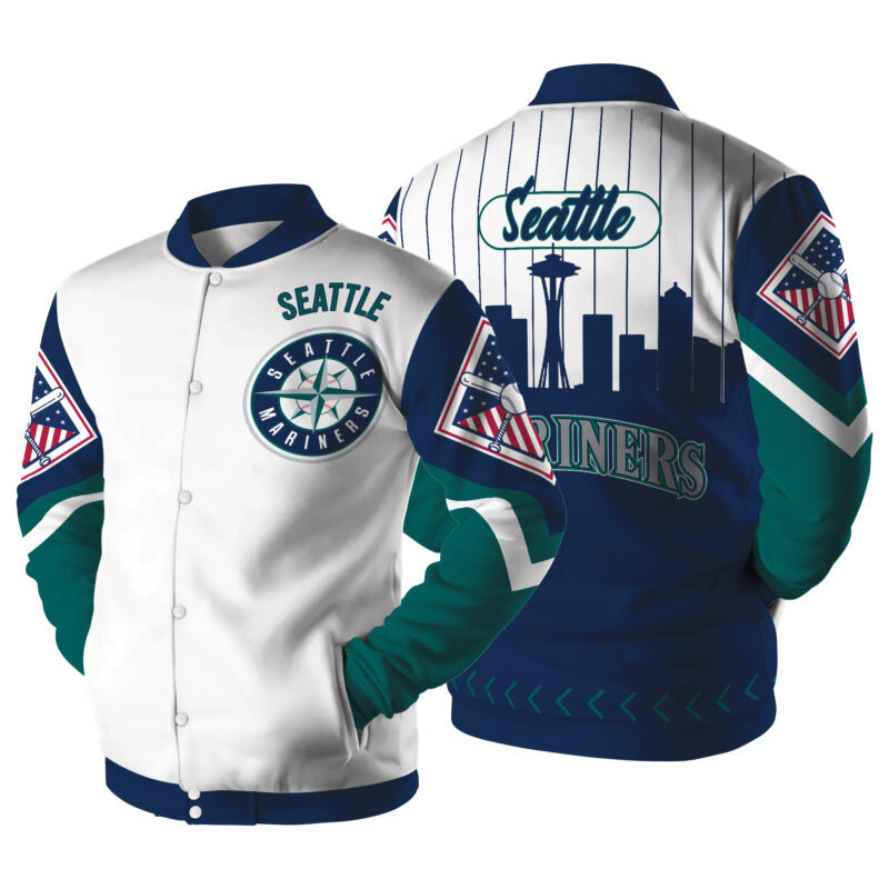 [FLASH SALE] NEW CUSTOMIZED MLB14 ST MARINERS SATIN VARSITY & BASEBALL JACKET
